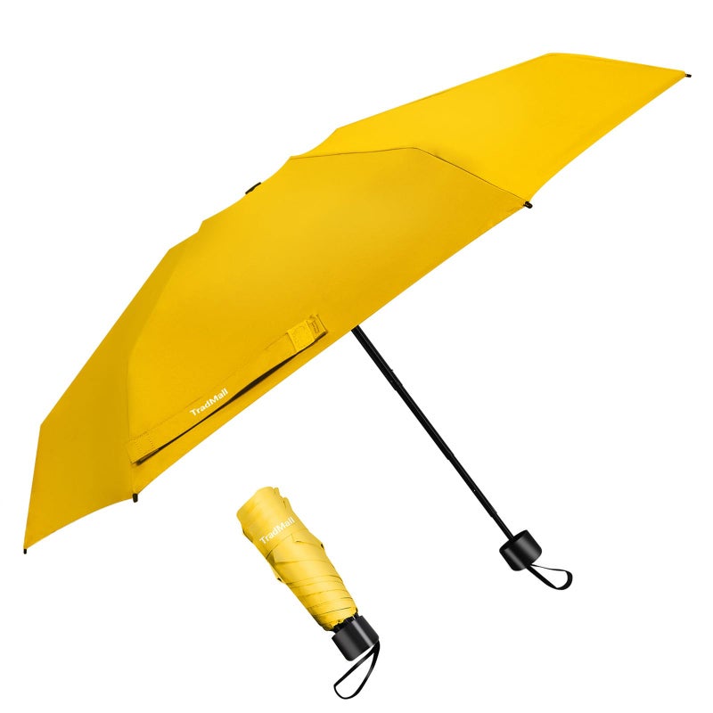 TradMall Mini Travel Umbrella, Portable Lightweight Compact Parasol with 95% UV Protection for Sun & Rain, Yellow - Image 1